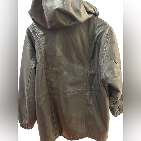 90s MIDDLEBROOK PARK HOODED BLACK LEATHER JACKET OVERSIZED GOTH ROCKABILLY SZ L - Picture 6 of 9